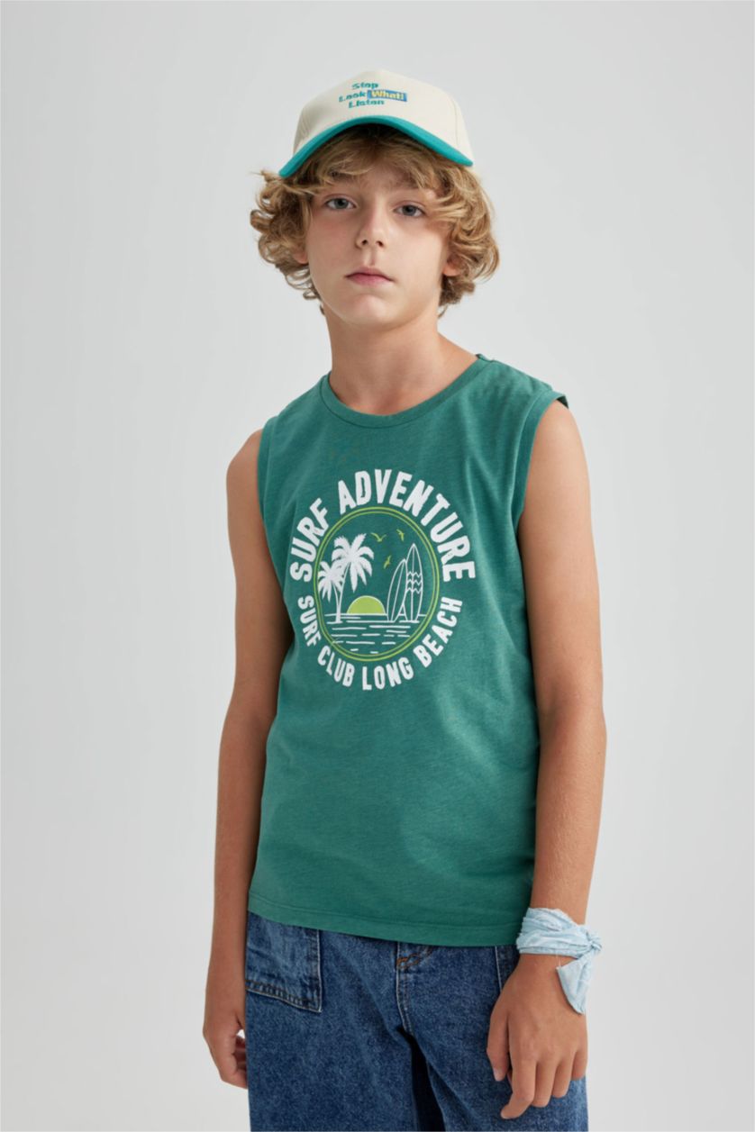 BOYS & TEENS Green Boy Crew Neck Singlet
