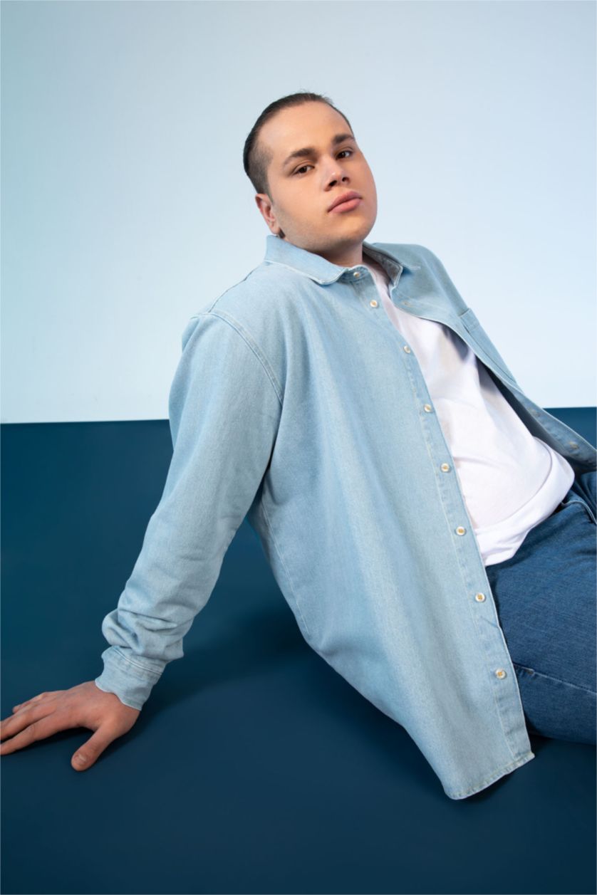 HOMME BLEU Clair Chemise À Manches Longues En Tricot