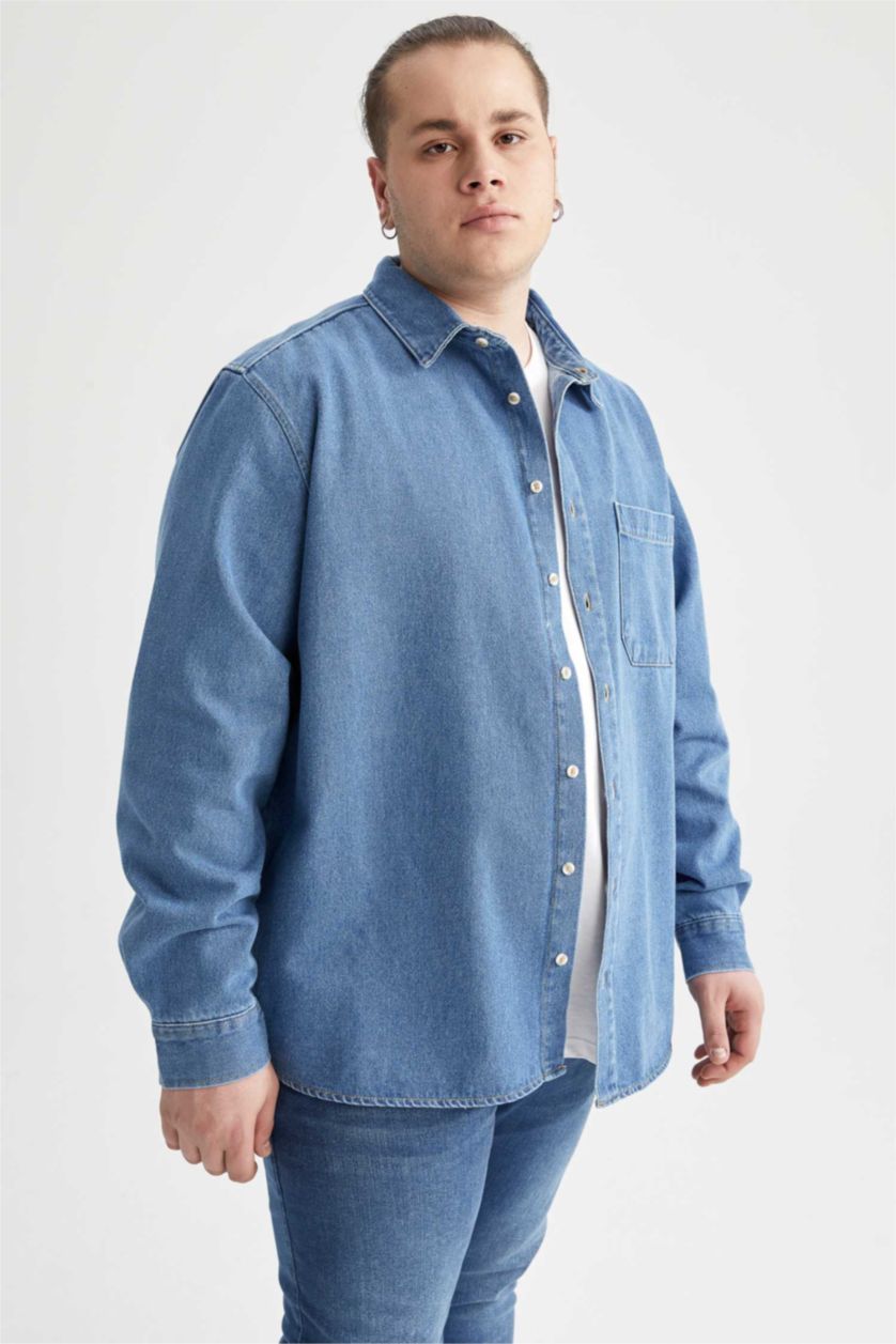 HOMME Bleu Chemise À Manches Longues En Tricot