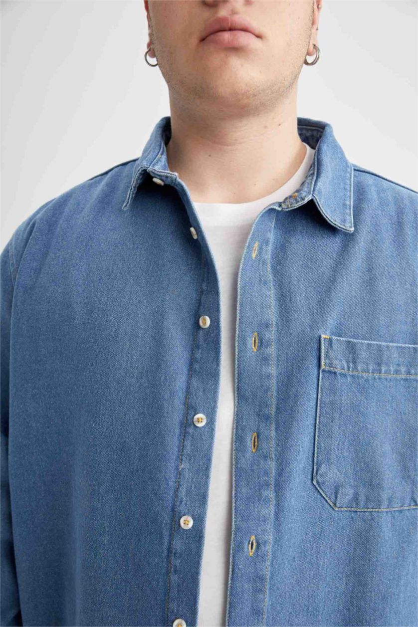 HOMME Bleu Chemise À Manches Longues En Tricot