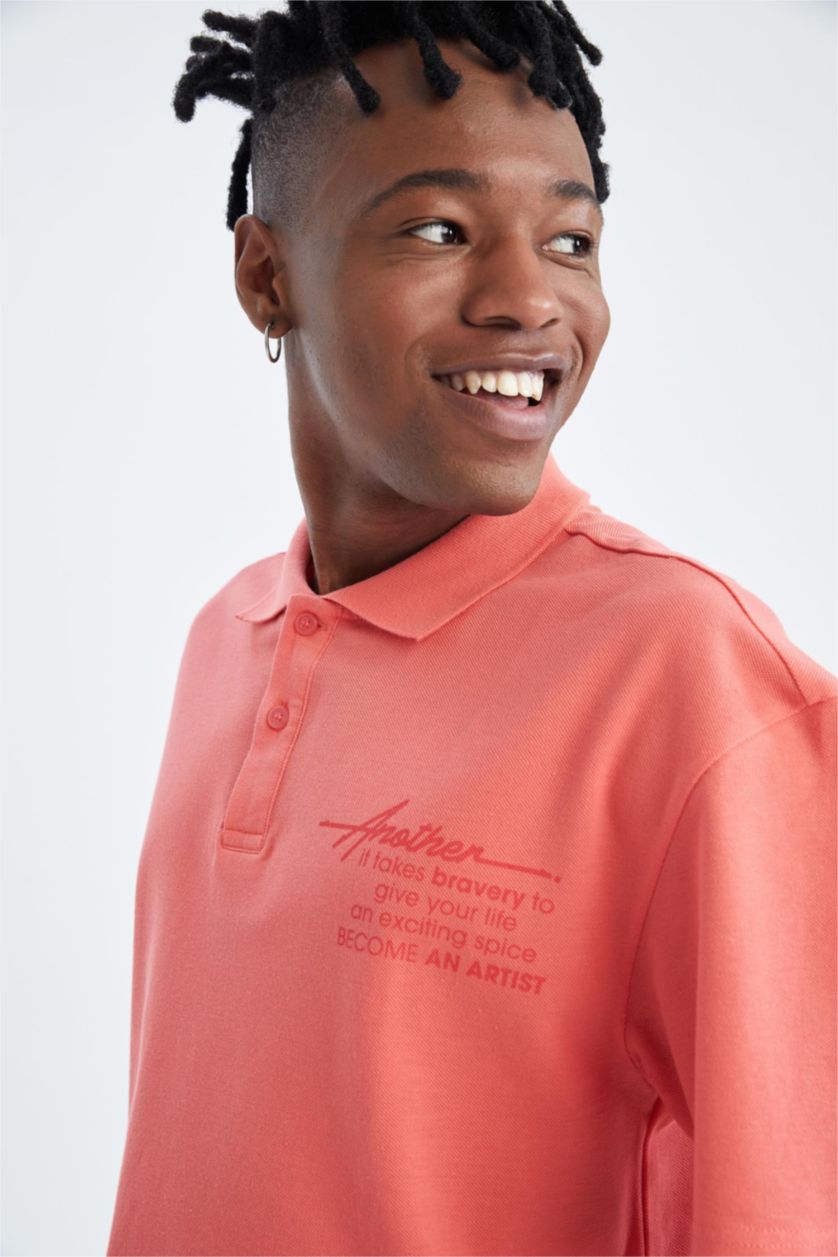 Man Coral Boxy Fit Pique Short Sleeve Polo T-Shirt