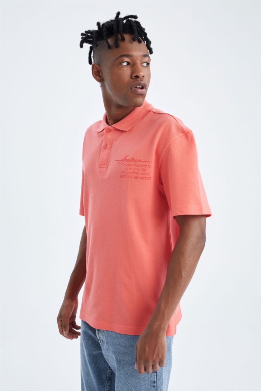Man Coral Boxy Fit Pique Short Sleeve Polo T-Shirt
