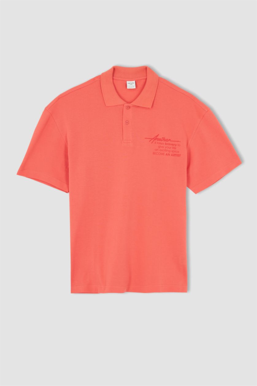 Man Coral Boxy Fit Pique Short Sleeve Polo T-Shirt