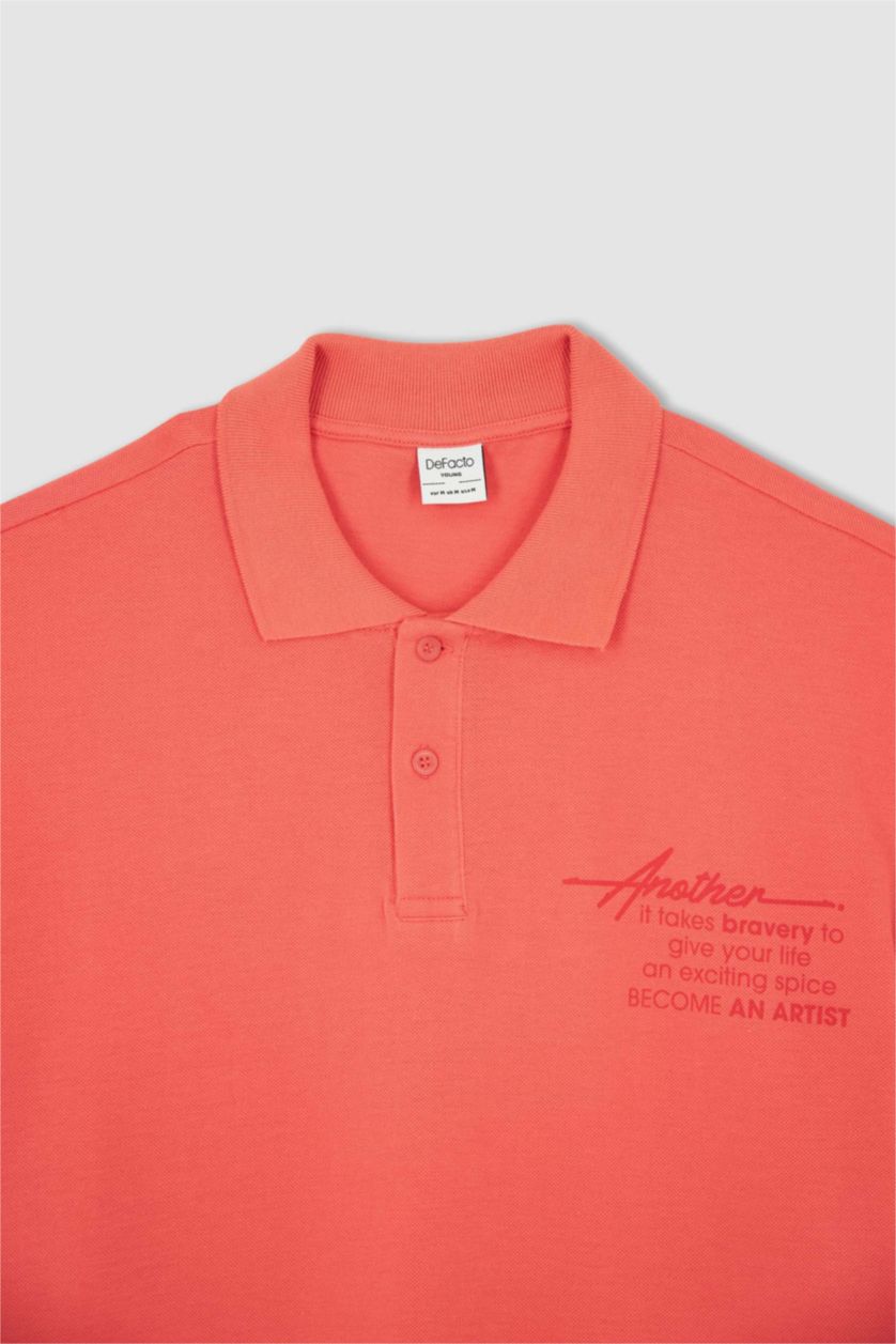 Man Coral Boxy Fit Pique Short Sleeve Polo T-Shirt