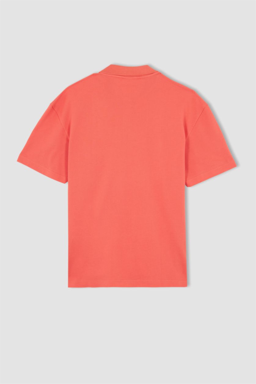 Man Coral Boxy Fit Pique Short Sleeve Polo T-Shirt
