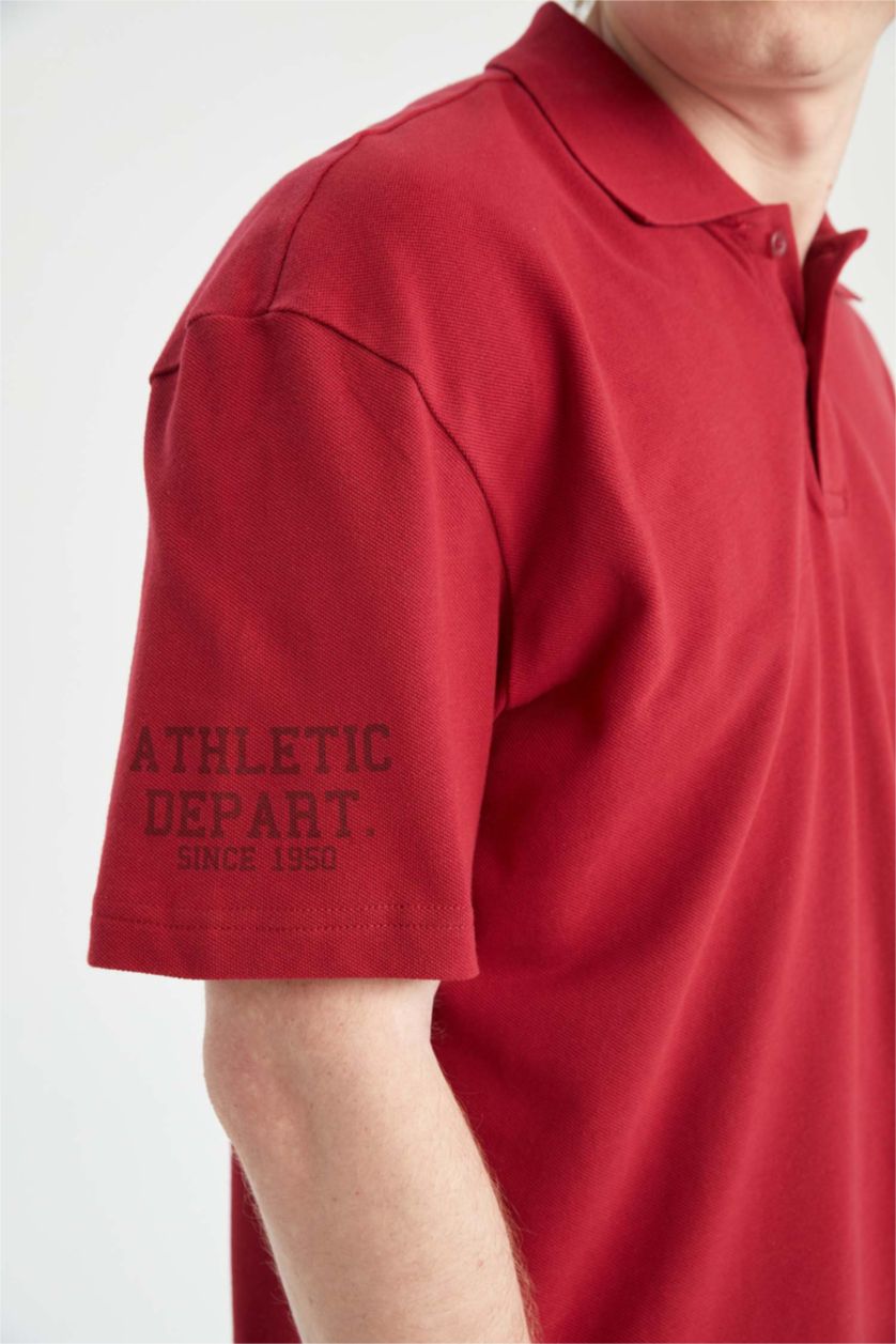 MAN Bordeaux Boxy Fit Pique Short Sleeve Polo T-Shirt