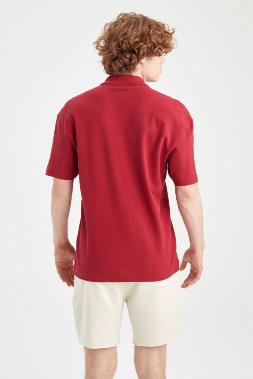 MAN Bordeaux Boxy Fit Pique Short Sleeve Polo T-Shirt