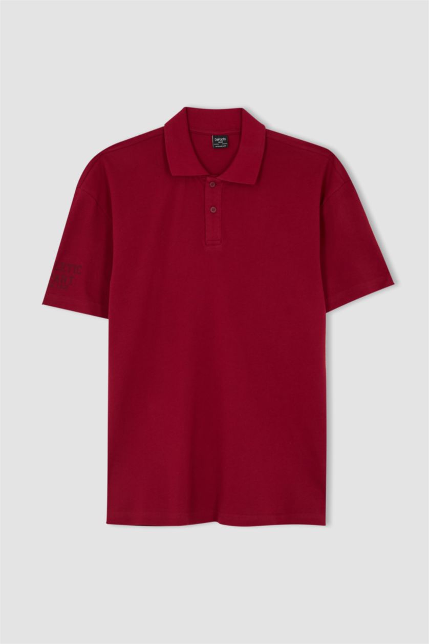 MAN Bordeaux Boxy Fit Pique Short Sleeve Polo T-Shirt