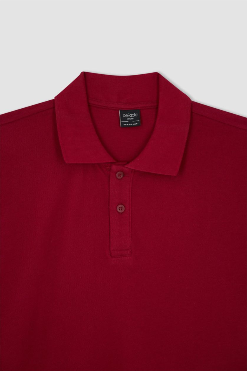 MAN Bordeaux Boxy Fit Pique Short Sleeve Polo T-Shirt