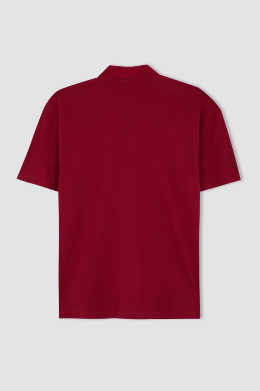 MAN Bordeaux Boxy Fit Pique Short Sleeve Polo T-Shirt