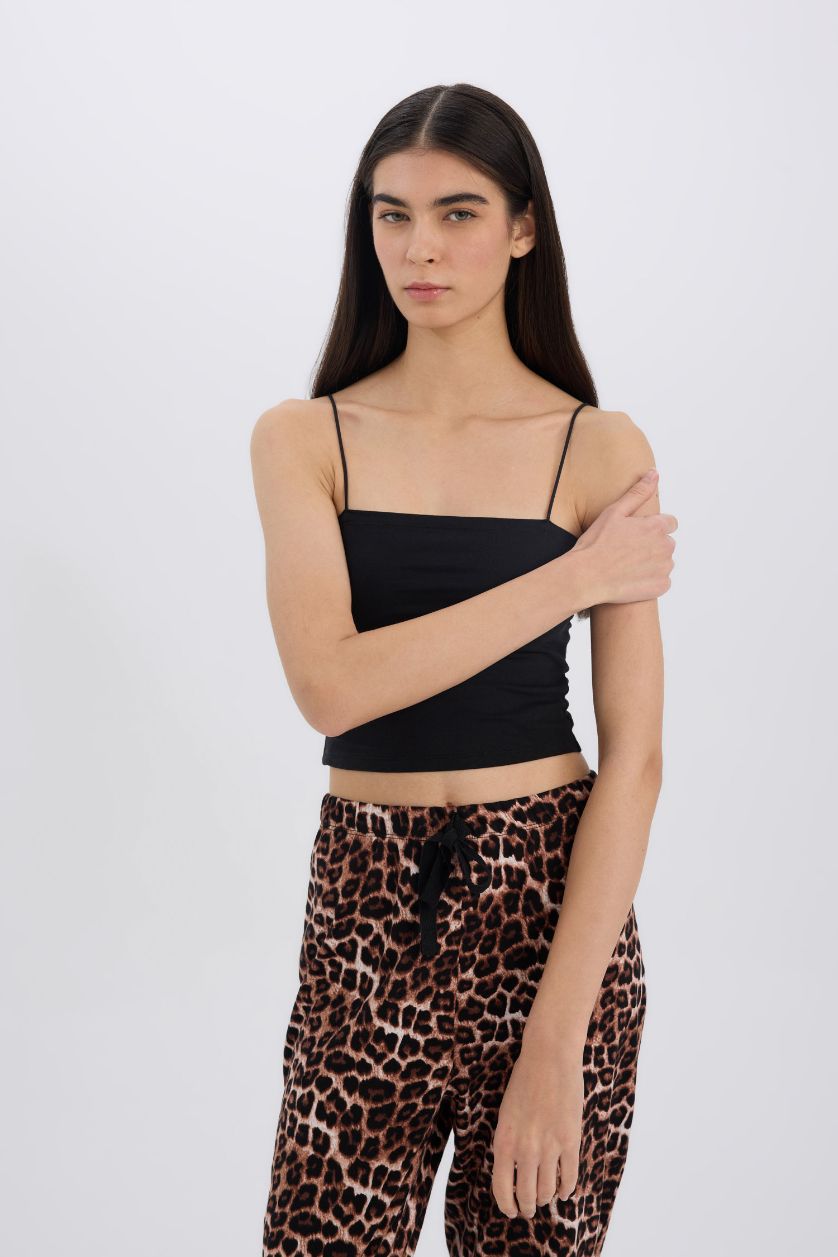 Kadın Siyah Crop Pamuklu Siyah Atlet