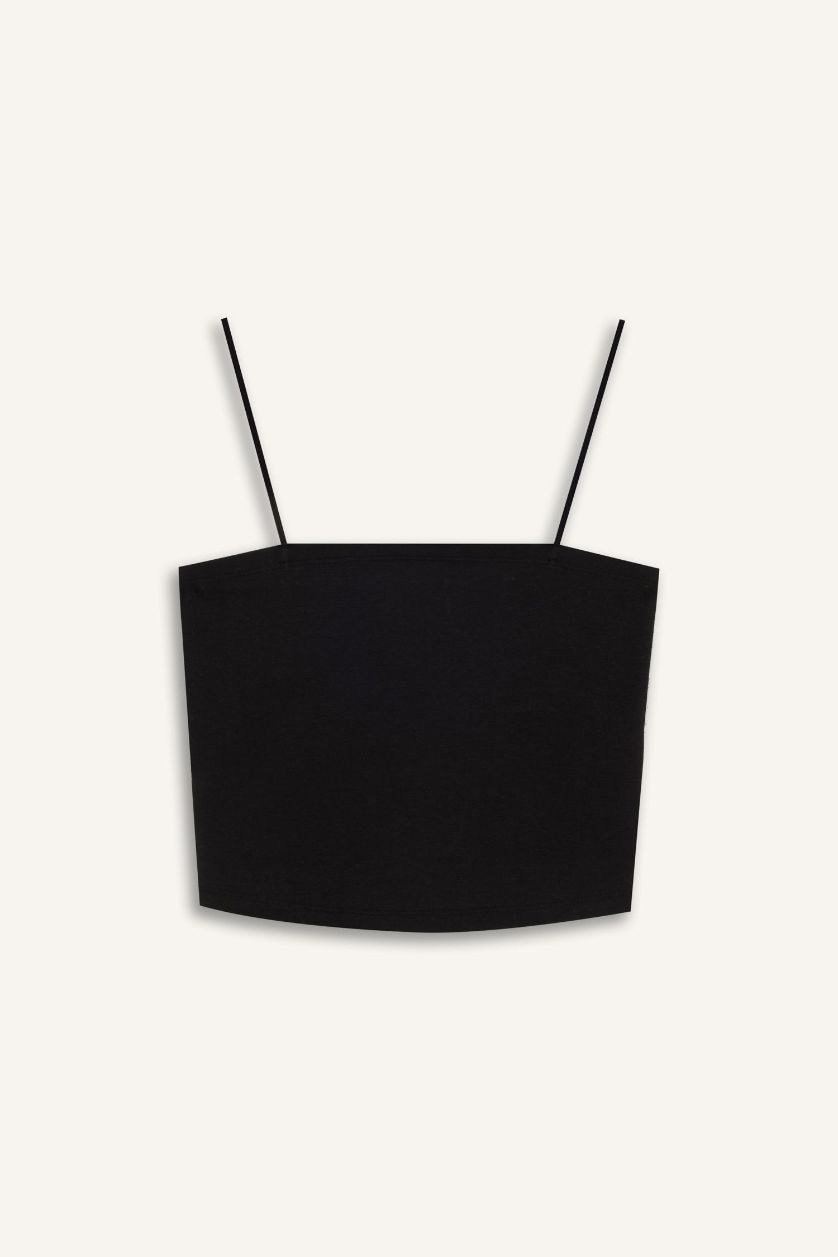 Kadın Siyah Crop Pamuklu Siyah Atlet