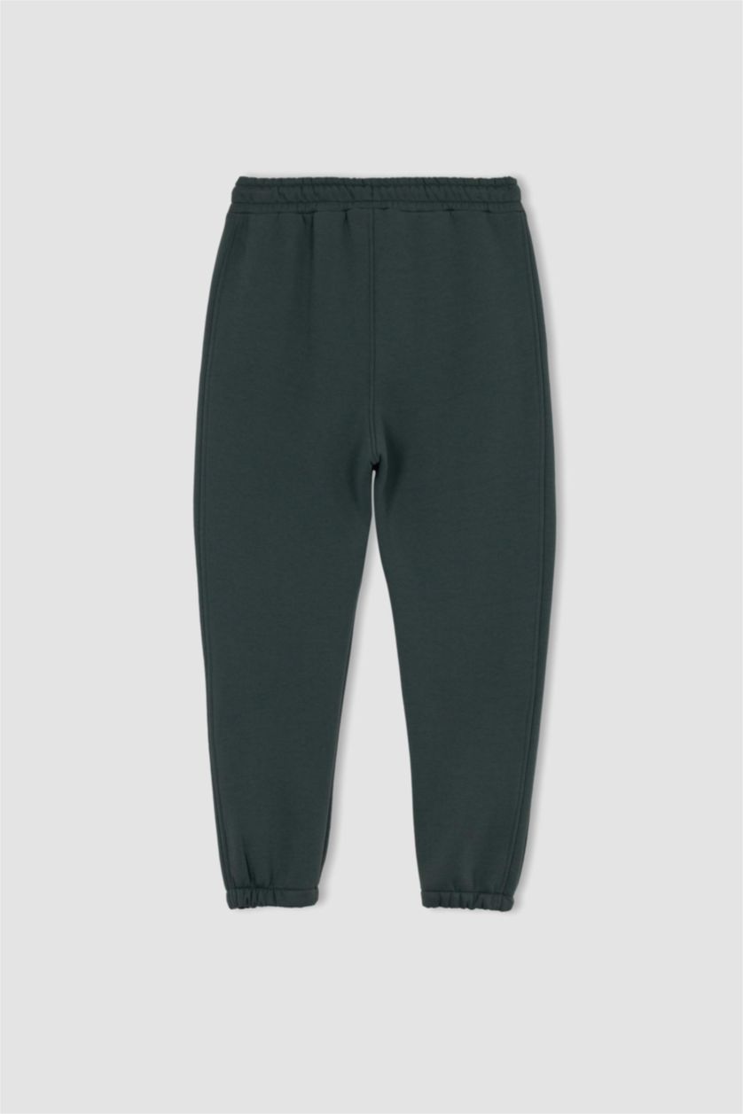 Erkek Yeşil DeFactoFit Jogger Eşofman Altı Standart Fit Beli Bağcıklı Lastikli Paça Basic Düz Cepli