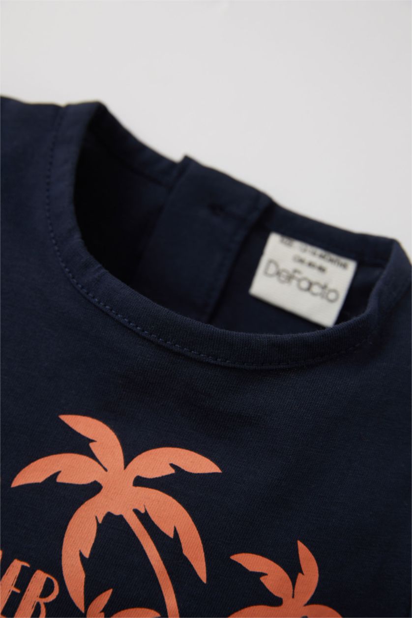 BABY BOY NAVY Regular Fit Crew Neck Tropical Patterned Jumpsuit