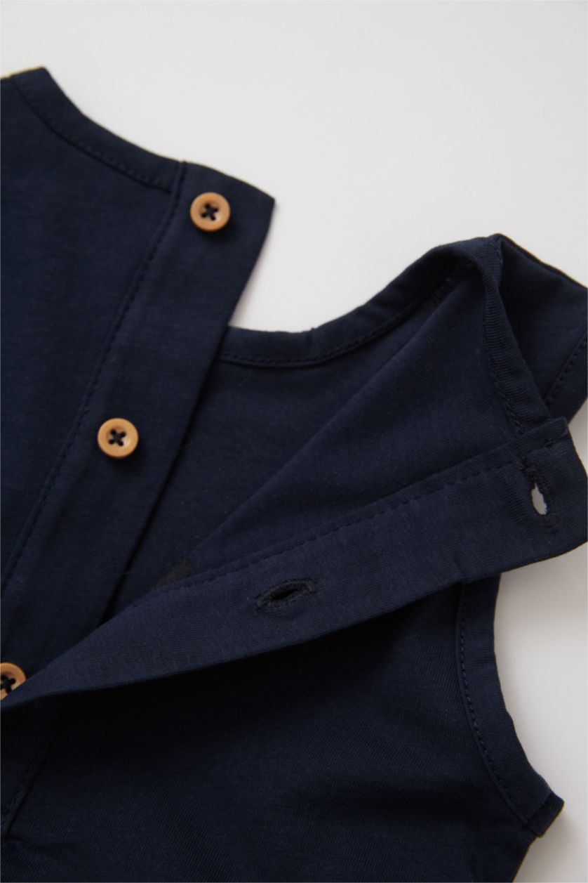 BABY BOY NAVY Regular Fit Crew Neck Tropical Patterned Jumpsuit