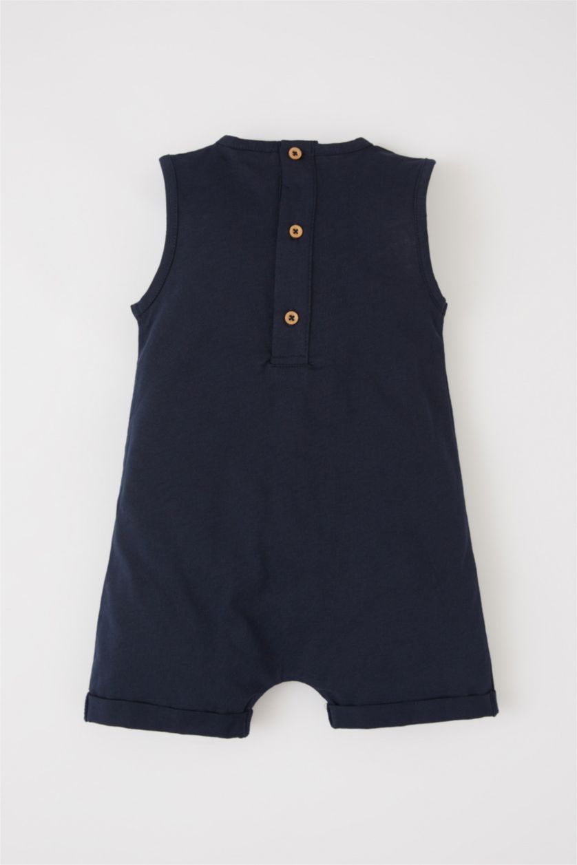 BABY BOY NAVY Regular Fit Crew Neck Tropical Patterned Jumpsuit