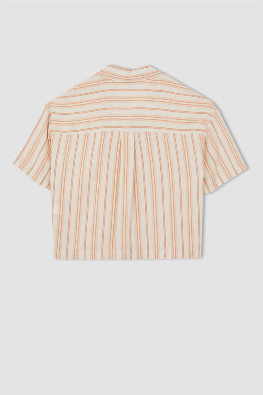 Женщины Бежевый Relax Fit Linen Blended Short Sleeve Shirt