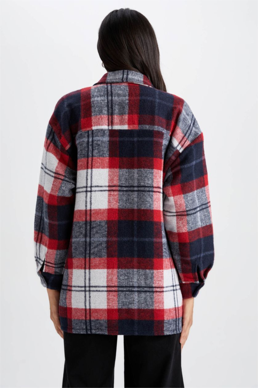 حريمي أحمر تونيك كم طويل فلانيل قصة مريحة