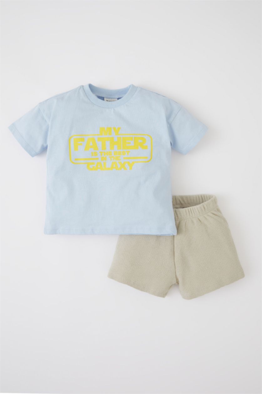 Baby Boy Blue Regular Fit Short Sleeve Slogan Print Lounge Set
