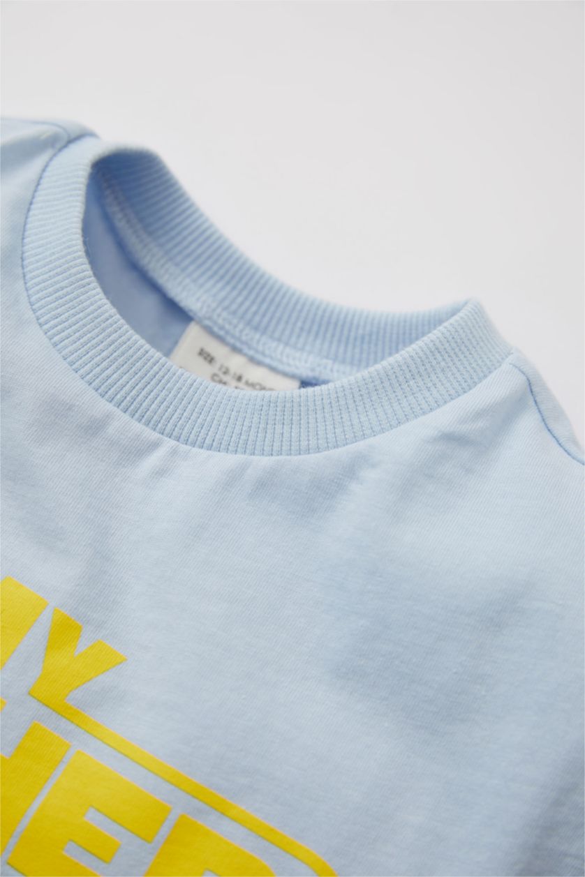 Baby Boy Blue Regular Fit Short Sleeve Slogan Print Lounge Set