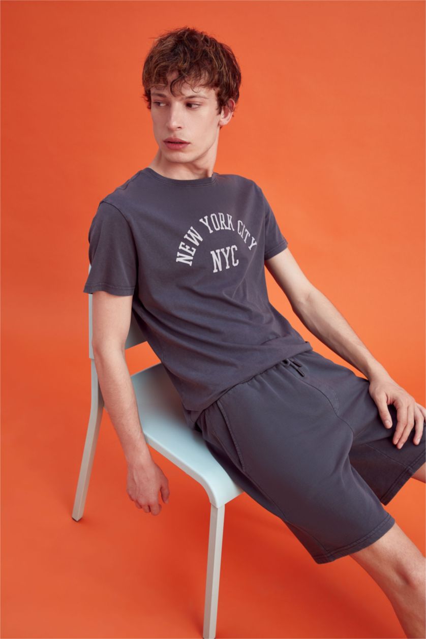 MAN Dark Anthracite Regular Fit Crew Neck Printed T-Shirt