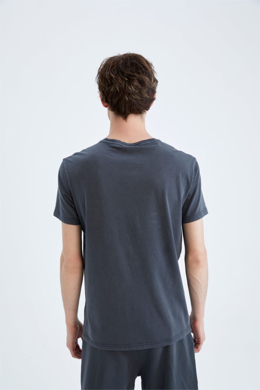 MAN Dark Anthracite Regular Fit Crew Neck Printed T-Shirt