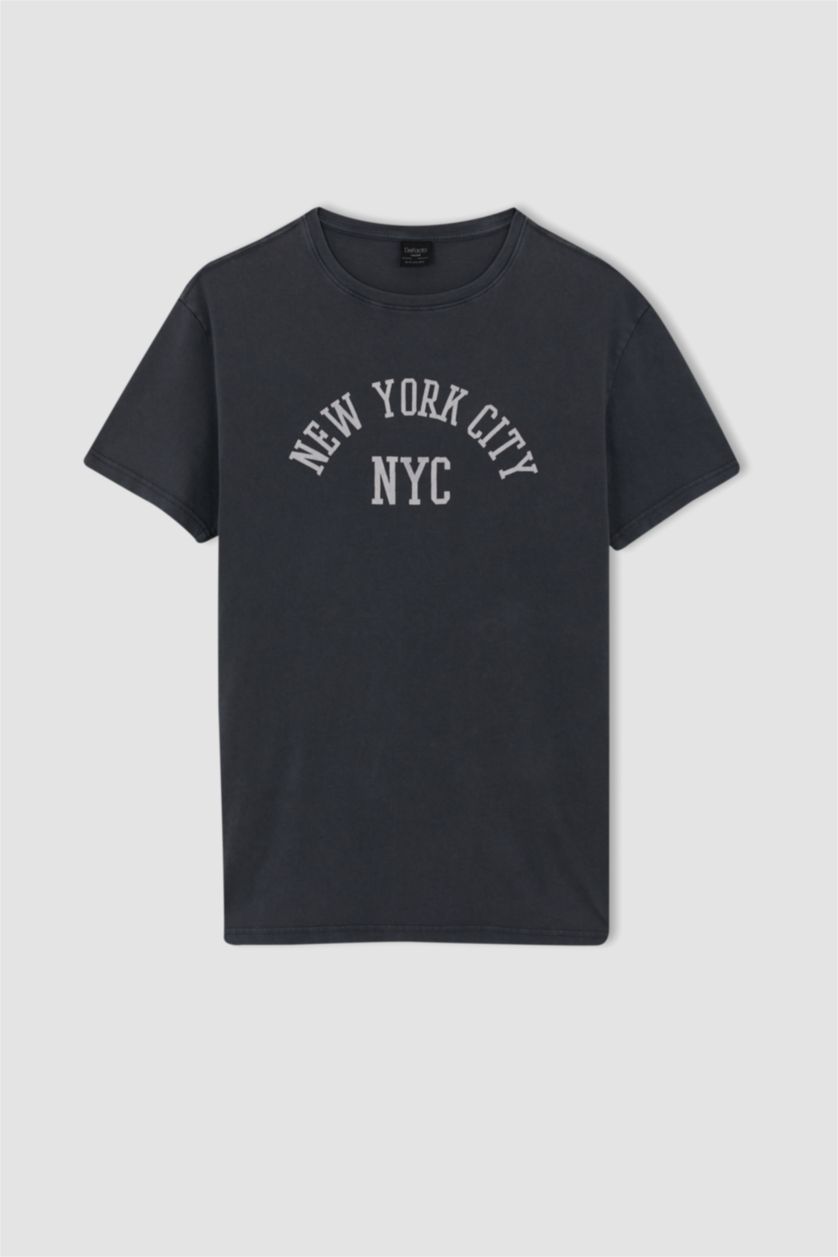 MAN Dark Anthracite Regular Fit Crew Neck Printed T-Shirt