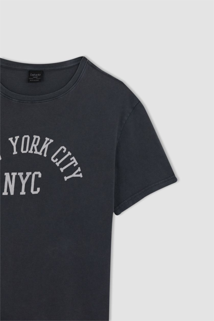 MAN Dark Anthracite Regular Fit Crew Neck Printed T-Shirt