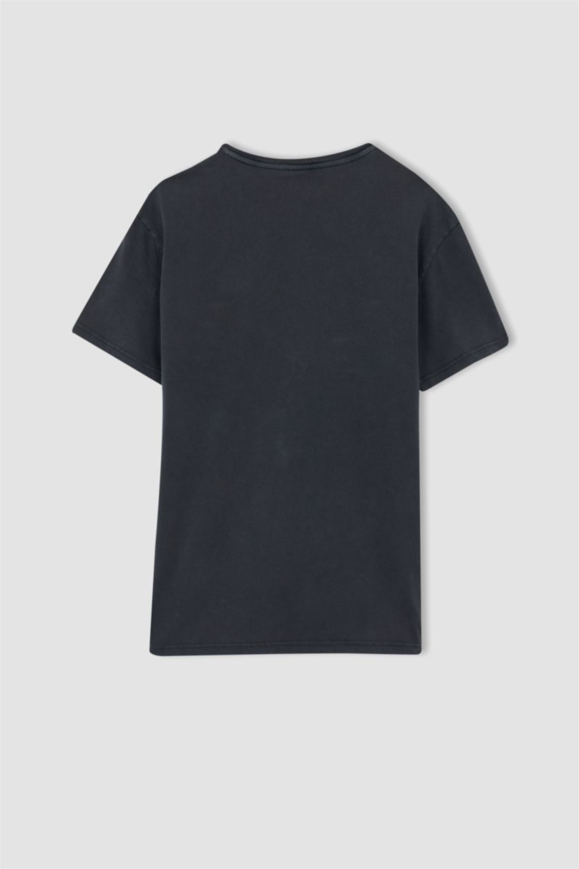 MAN Dark Anthracite Regular Fit Crew Neck Printed T-Shirt