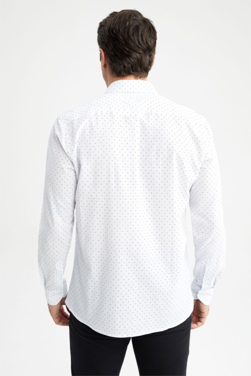 HOMME Blanc Chemise À Manches Longues En Tricot Imprimé Cou İtalien