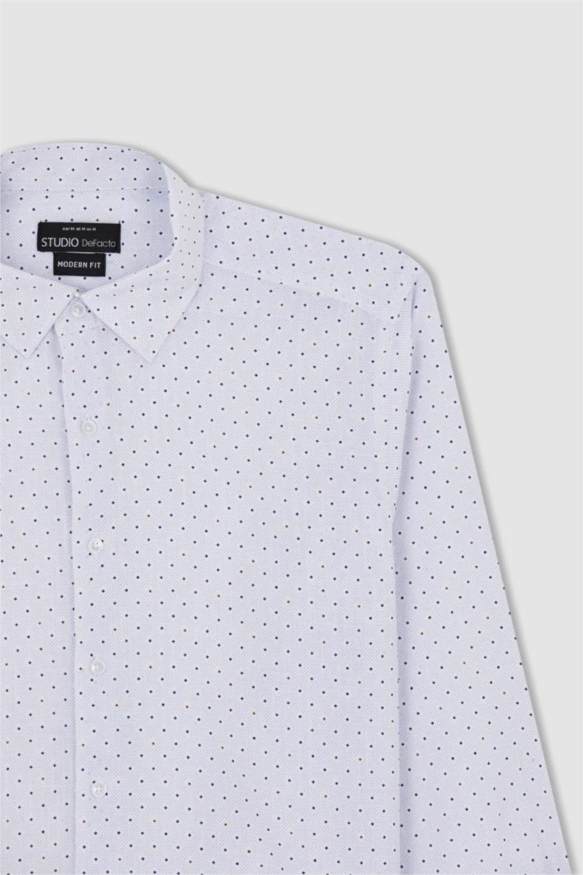 HOMME Blanc Chemise À Manches Longues En Tricot Imprimé Cou İtalien