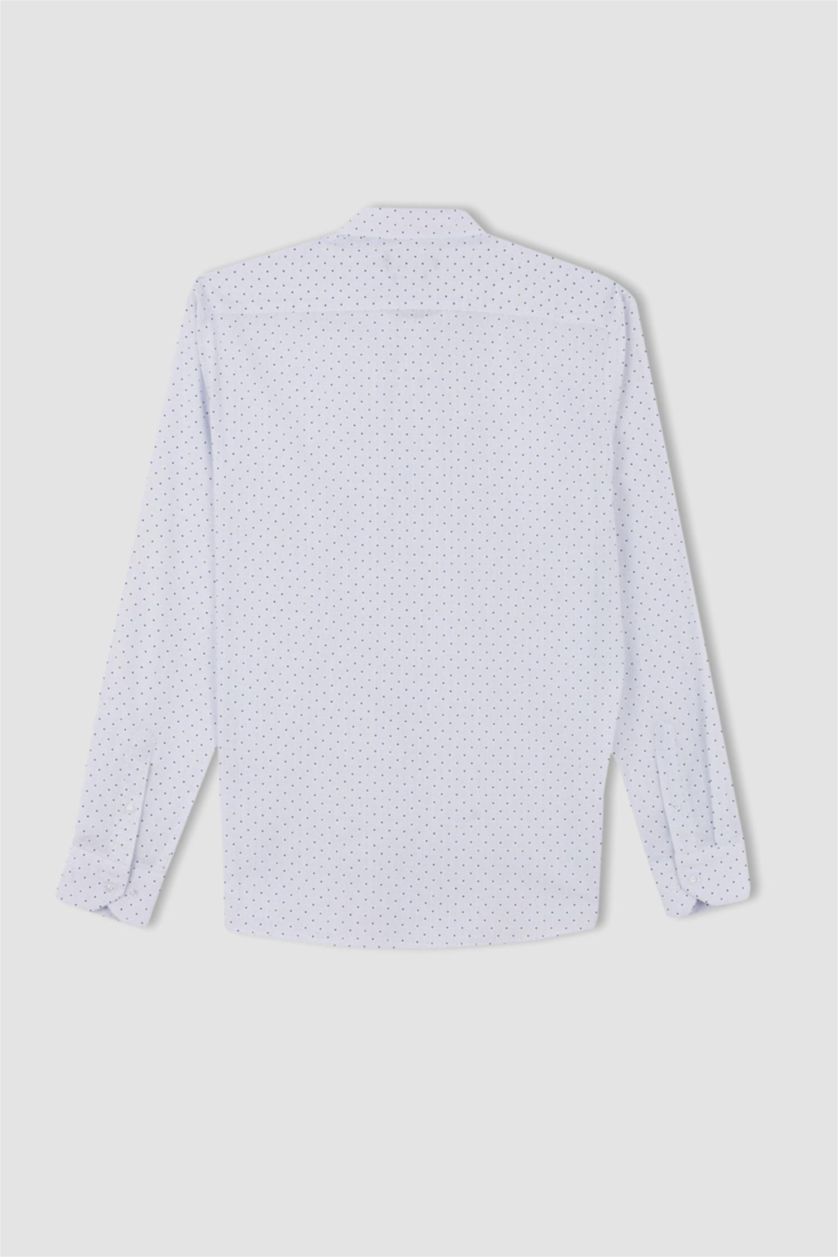 HOMME Blanc Chemise À Manches Longues En Tricot Imprimé Cou İtalien