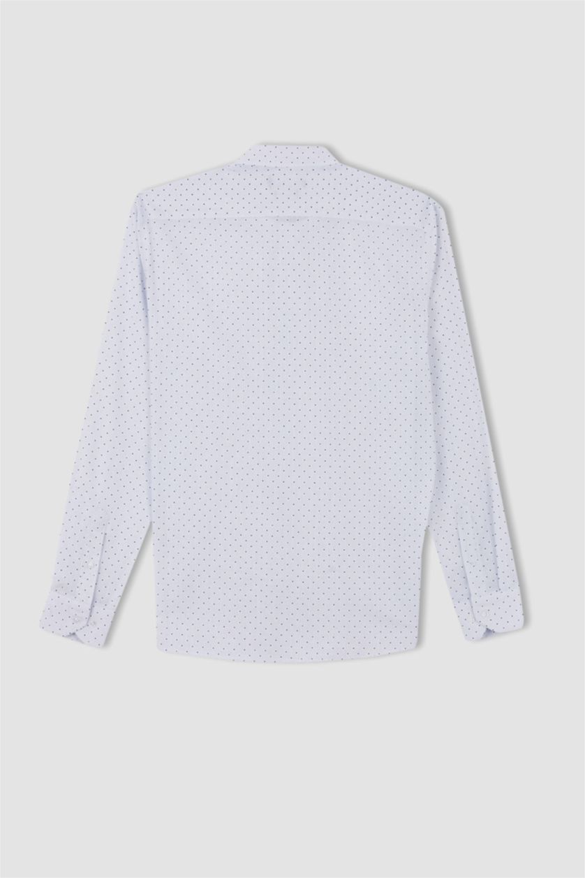 HOMME Blanc Chemise À Manches Longues En Tricot Imprimé Cou İtalien