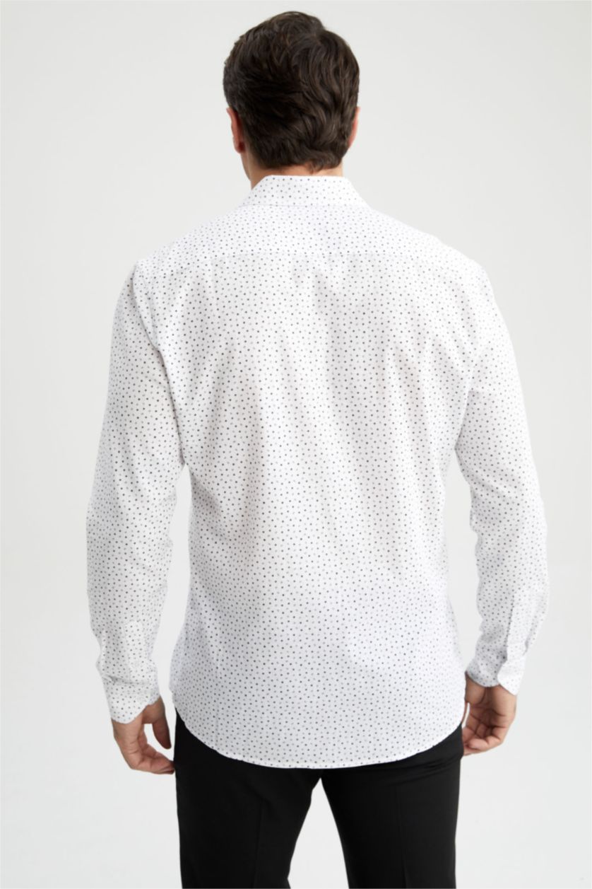 HOMME Blanc Chemise À Manches Longues En Tricot Imprimé Cou İtalien