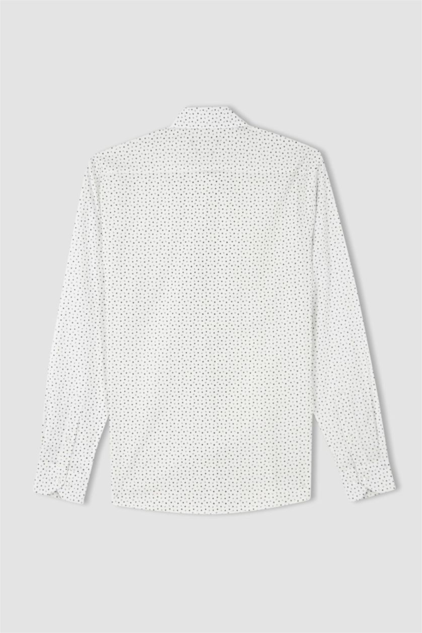 HOMME Blanc Chemise À Manches Longues En Tricot Imprimé Cou İtalien