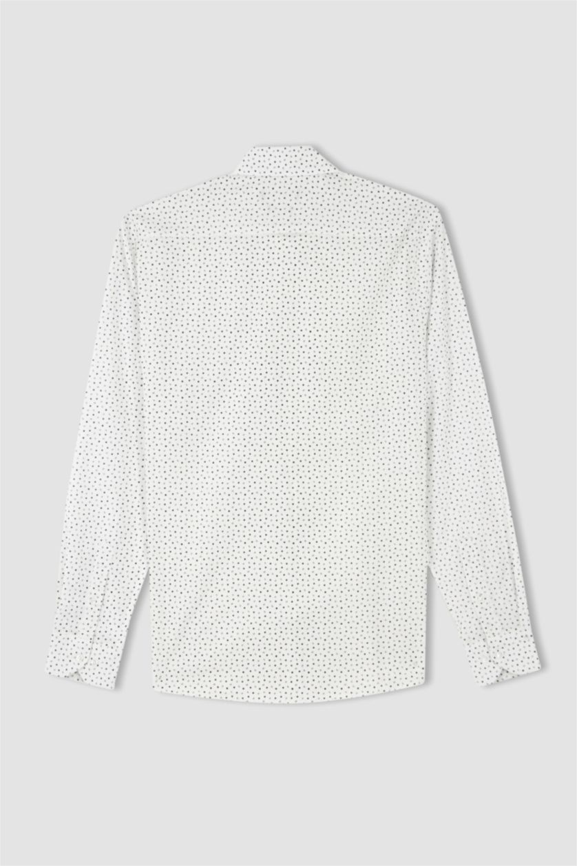 HOMME Blanc Chemise À Manches Longues En Tricot Imprimé Cou İtalien