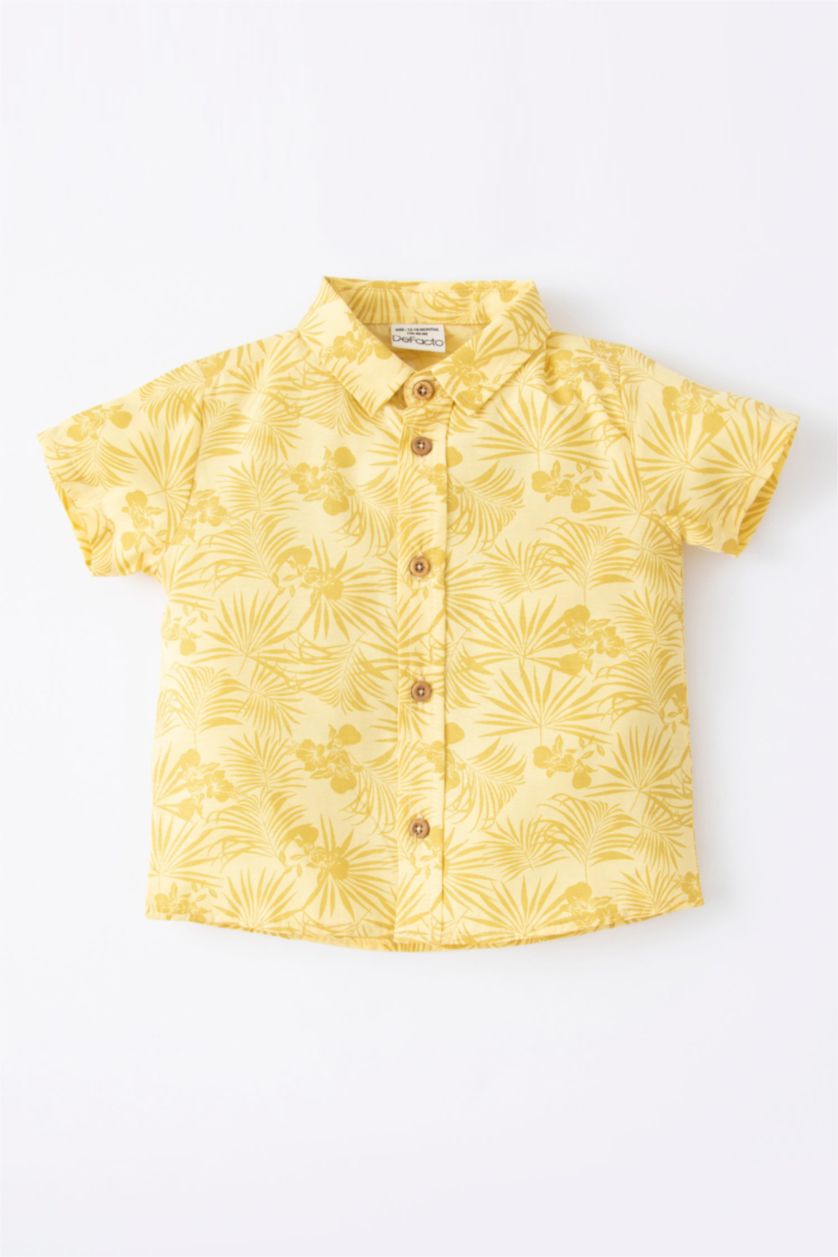 BÉBÉ GARÇON Beige Chemises à manches courtes Popeline Col De Chemise Manche Courte Motif Tropical