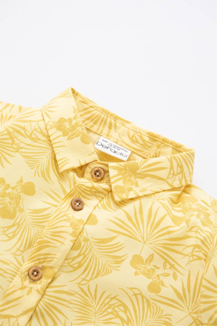 BÉBÉ GARÇON Beige Chemises à manches courtes Popeline Col De Chemise Manche Courte Motif Tropical