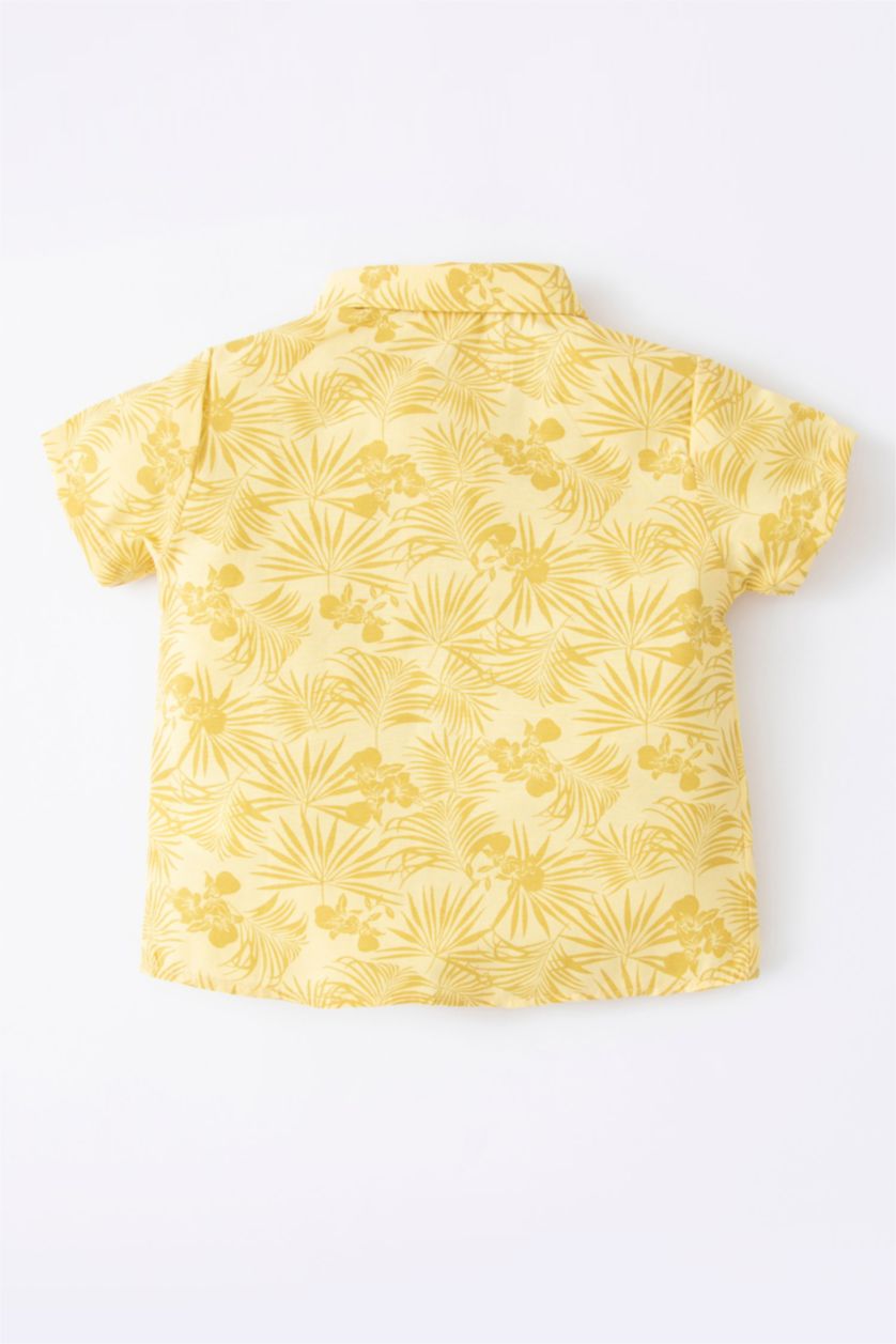 BÉBÉ GARÇON Beige Chemises à manches courtes Popeline Col De Chemise Manche Courte Motif Tropical