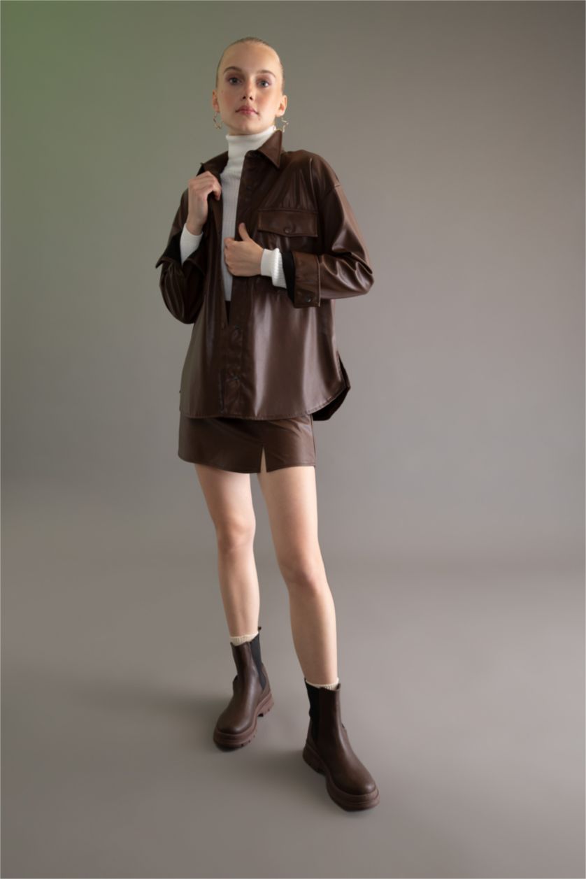 FEMME Marron Jupe En Tricot PU