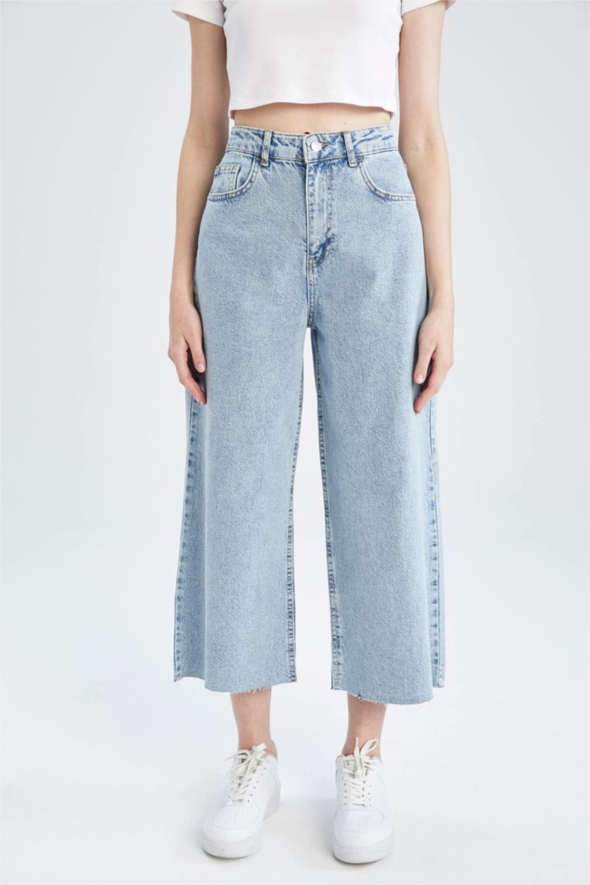 FEMME BLEU Clair Jean coupe jupe-culotte à taille haute et ourlet court