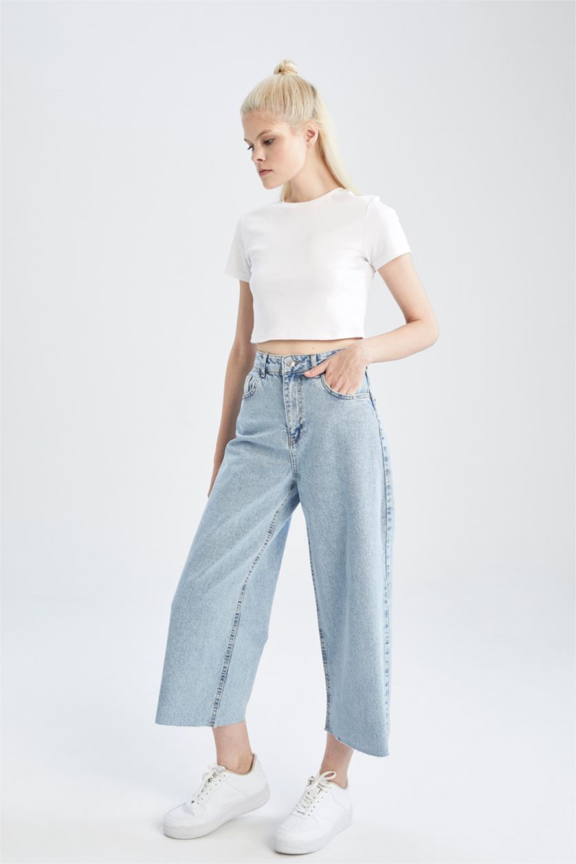 FEMME BLEU Clair Jean coupe jupe-culotte à taille haute et ourlet court