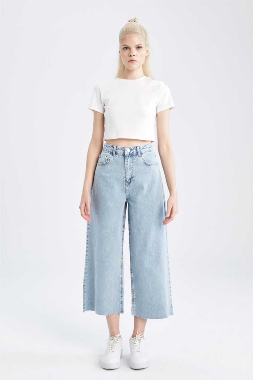 FEMME BLEU Clair Jean coupe jupe-culotte à taille haute et ourlet court