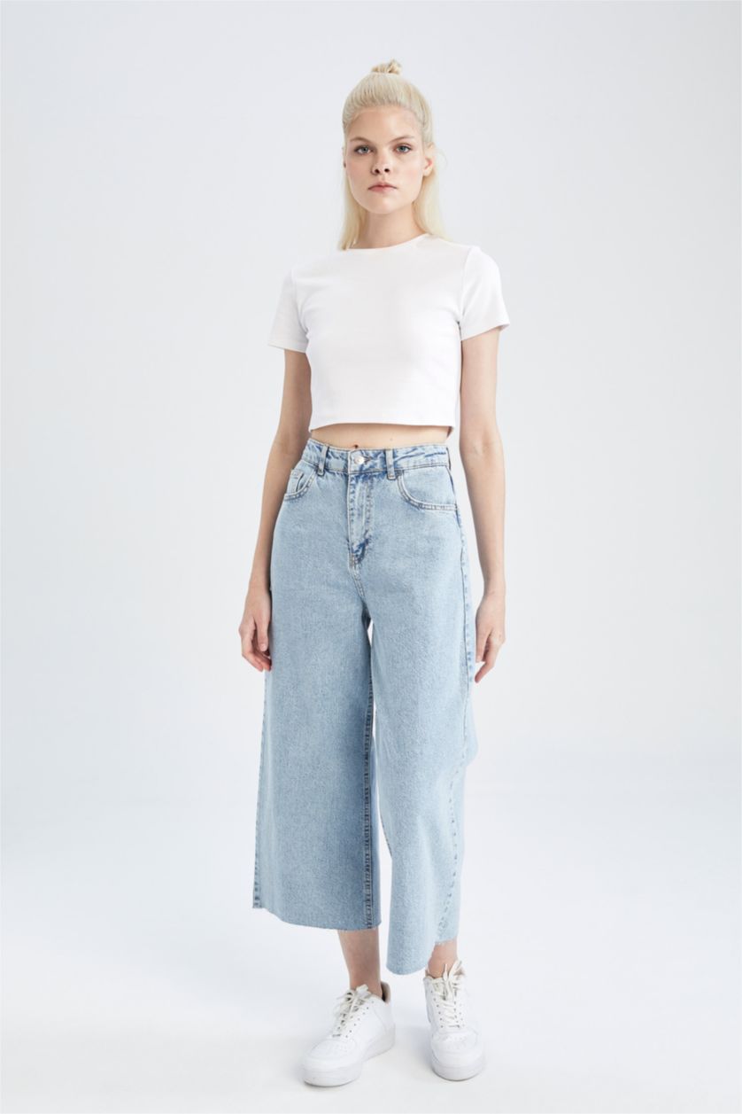 FEMME BLEU Clair Jean coupe jupe-culotte à taille haute et ourlet court