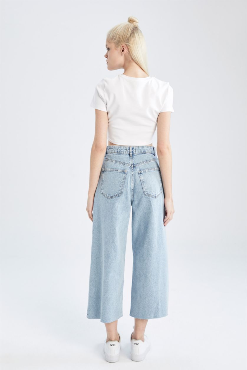 FEMME BLEU Clair Jean coupe jupe-culotte à taille haute et ourlet court