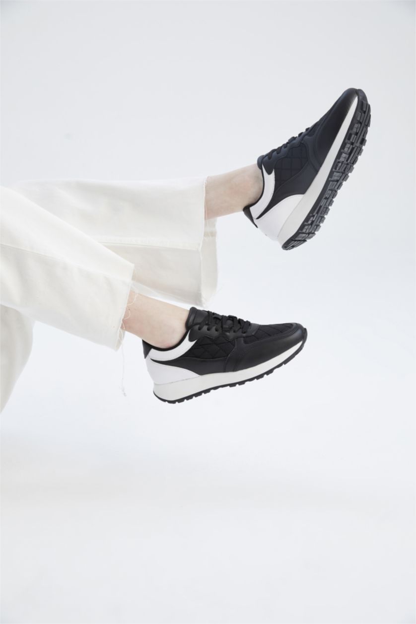 FEMME Noir Baskets PU Batman Lacé