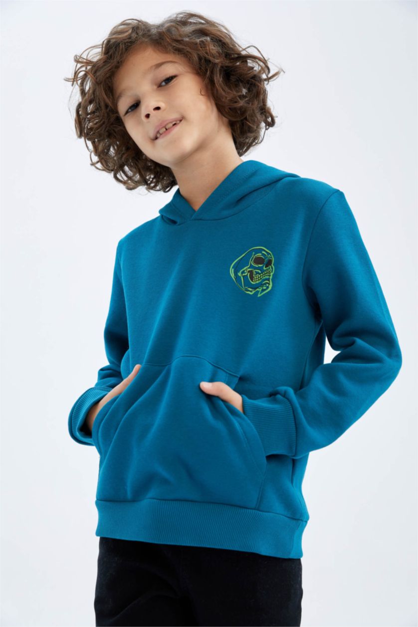 Erkek Çocuk - Genç Erkek Petrol Erkek Çocuk Kapüşonlu Sweatshirt