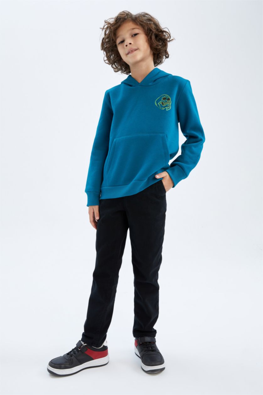 Erkek Çocuk - Genç Erkek Petrol Erkek Çocuk Kapüşonlu Sweatshirt