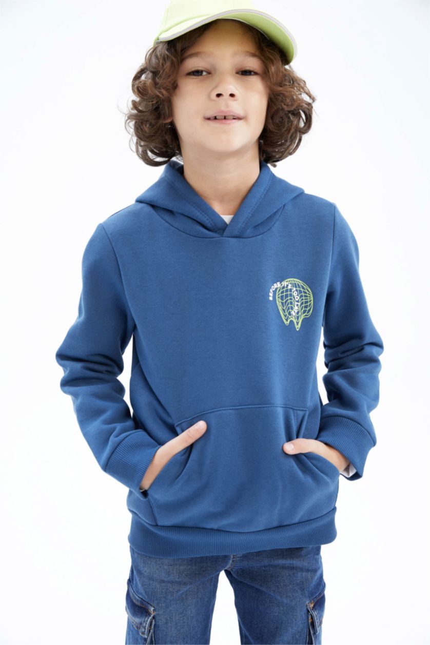 GARÇONS Indigo Sweat Garçon Ample À Capuche Avec Poche Kangourou