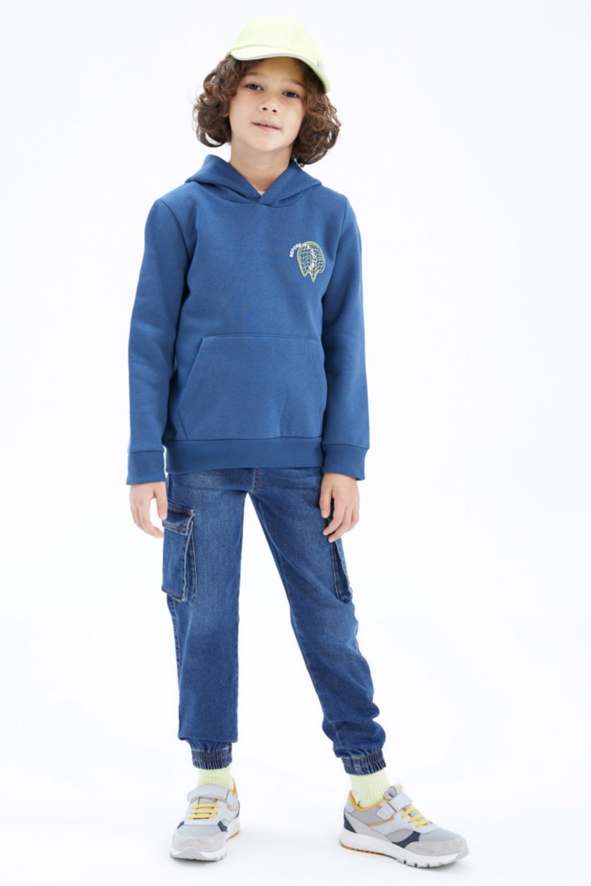GARÇONS Indigo Sweat Garçon Ample À Capuche Avec Poche Kangourou